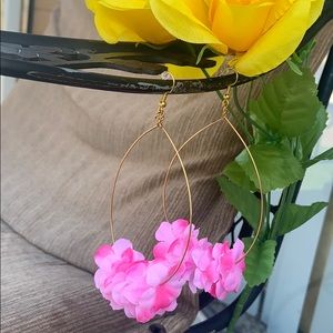 Pink Floral Handmade Oval Hoop Earrings